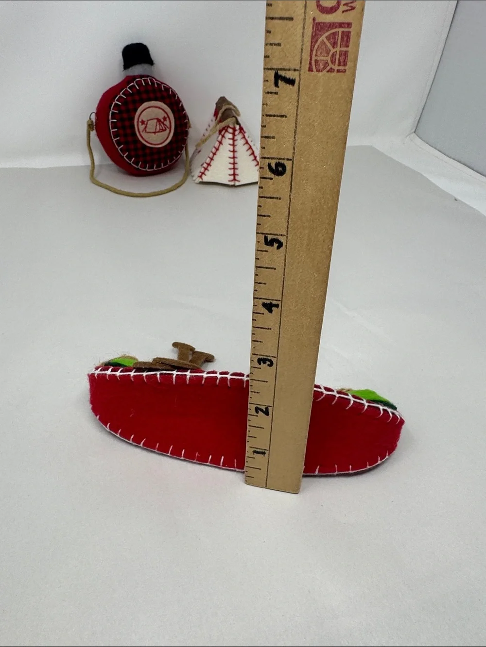 FELT CLOTH CHRISTMAS ORNAMENT LOT OF 3 CANOE TEEPEE CANTEEN CAMPING OUTDOOR